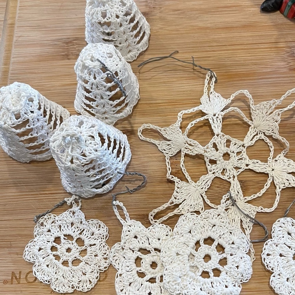 Vintage Crochet Snowflakes & Bells Ornaments